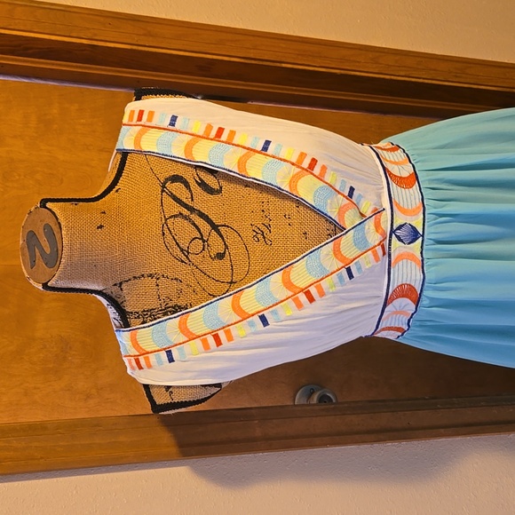 Flying Tomato Embroidered Empire Waist Tropical Beach Chiffon Maxi Dress L - Picture 4 of 8